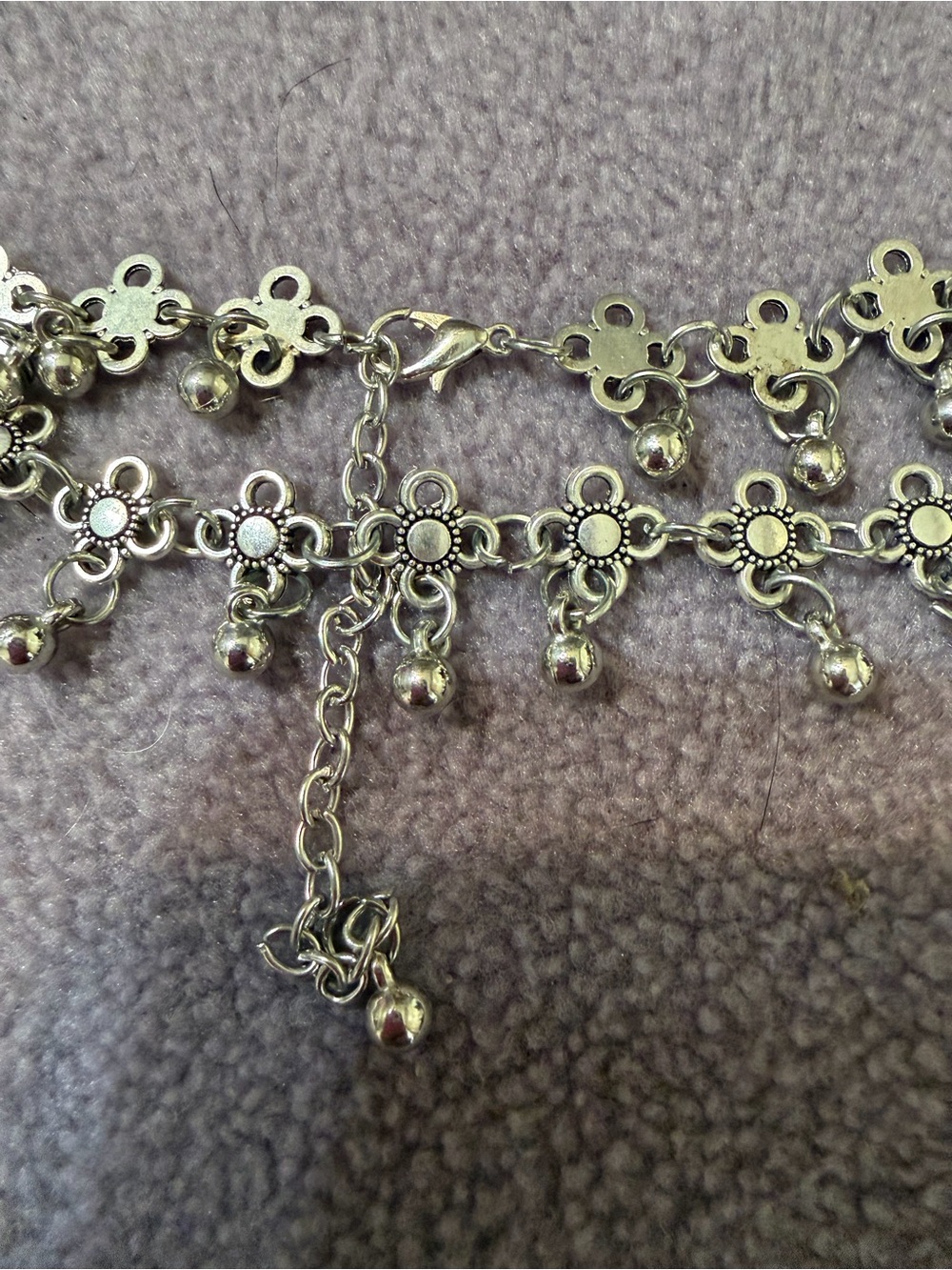 Silver-Tone Floral Dangle Anklet/Bracelet Adjustable Women Jewelry